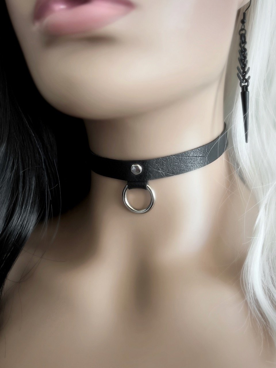 1/2 Wide Black Choker with Silver O-Ring